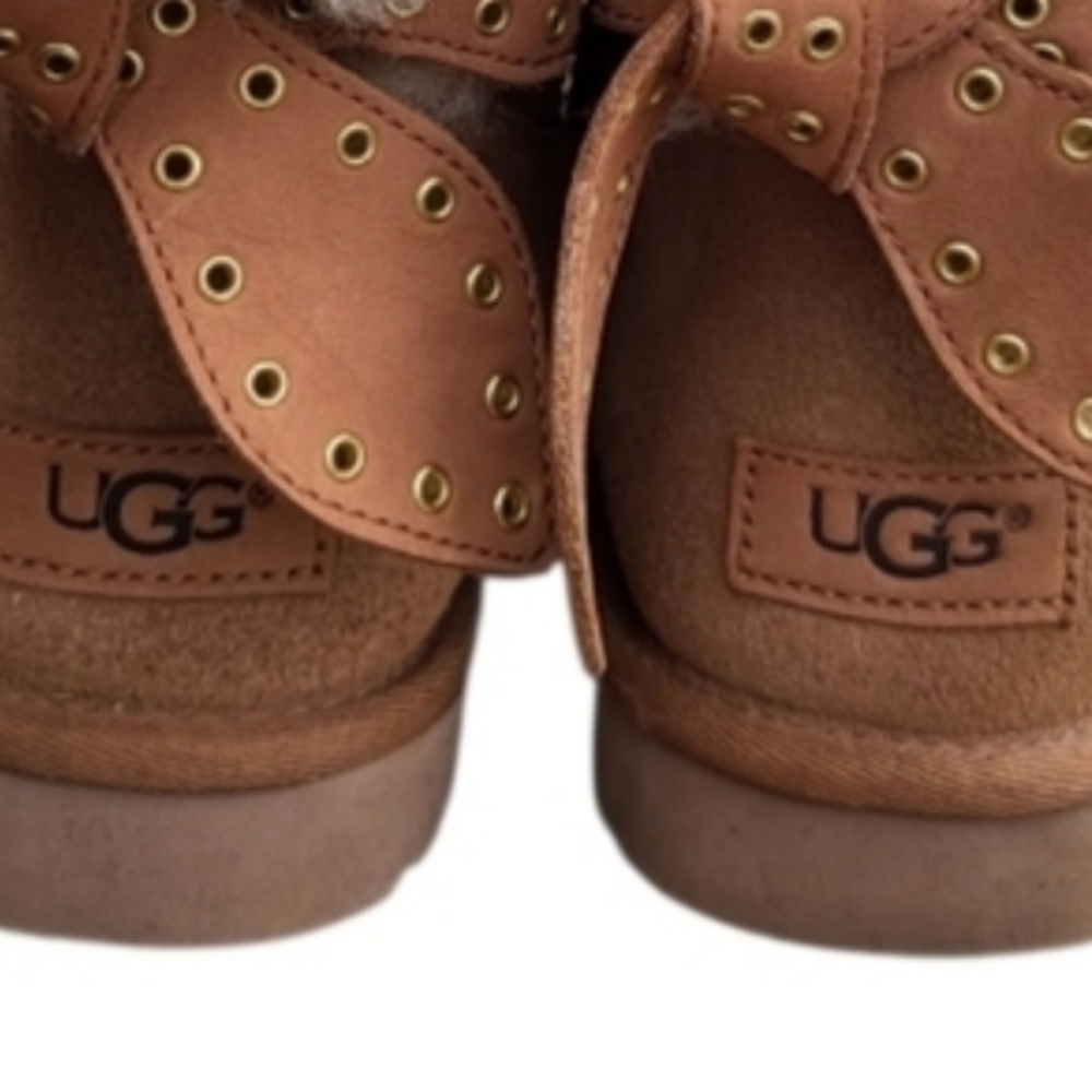 UGG Shearling Cameron Grommet Bow Chestnut Brown 6in Ankle Boot Winter Woman 9 - Picture 7 of 12